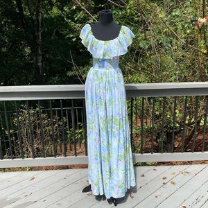 Vintage 60s 70s Cottagecore Queencore Floral Ruffle Maxi Bridgerton Dress